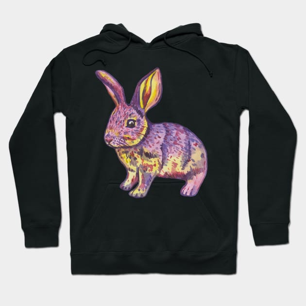 Colorful pink yellow watercolor bunny Hoodie by deadblackpony